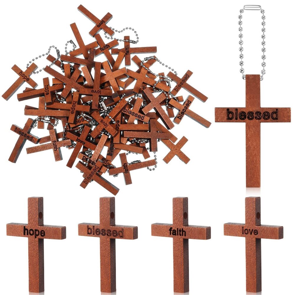 8197 100 Pcs 4 Styles Small Wooden Cross Charms for Jewelry Making Hanging